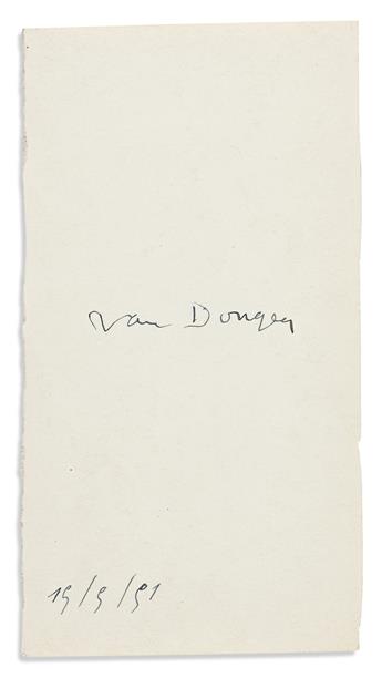 VAN DONGEN, KEES. Photograph Signed, Van Dongen, on verso, showing full-length portrait of him standing with a woman, both wearing sw